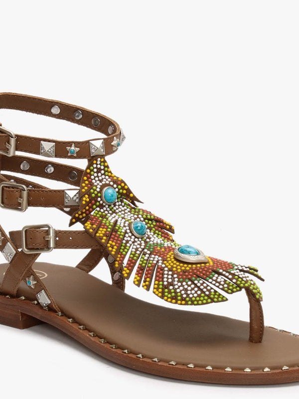 Pandora Tan Leather Embellished Gladiator Sandals