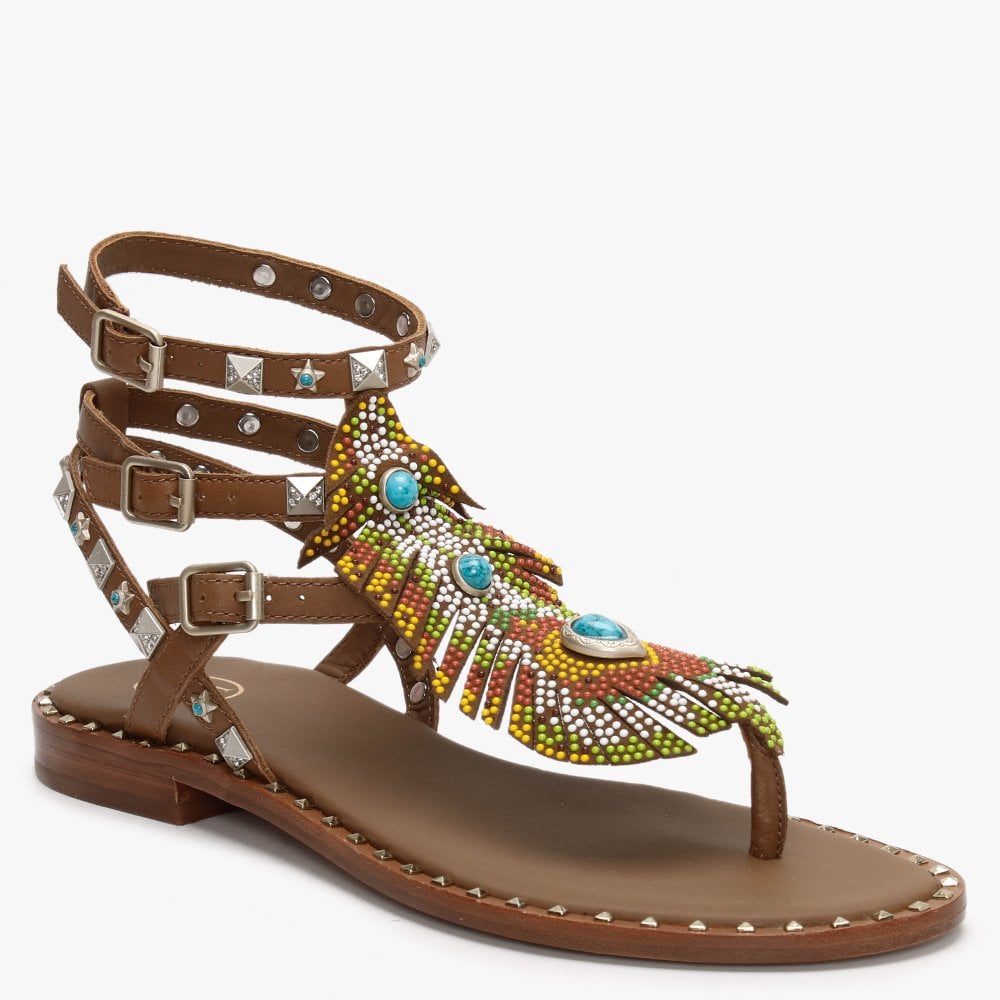 Pandora Tan Leather Embellished Gladiator Sandals