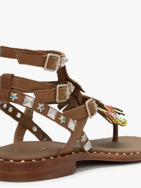 Pandora Tan Leather Embellished Gladiator Sandals