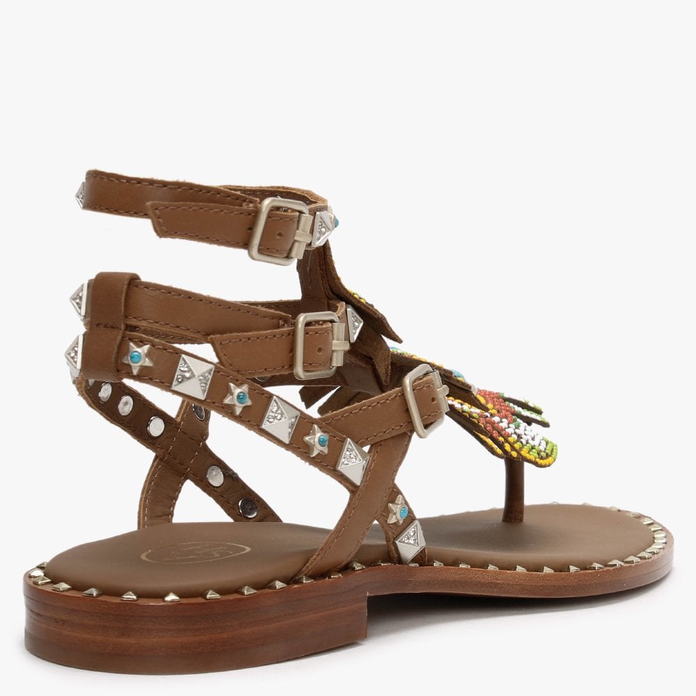 Pandora Tan Leather Embellished Gladiator Sandals