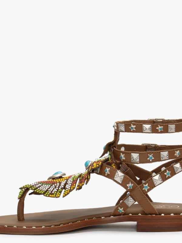 Pandora Tan Leather Embellished Gladiator Sandals