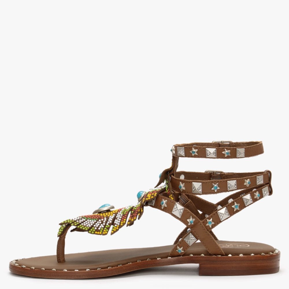 Pandora Tan Leather Embellished Gladiator Sandals