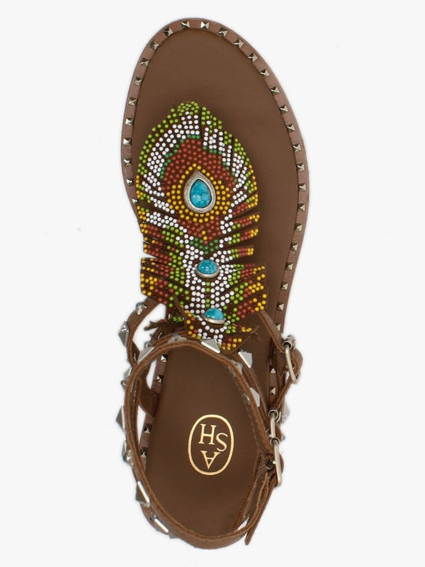 Pandora Tan Leather Embellished Gladiator Sandals