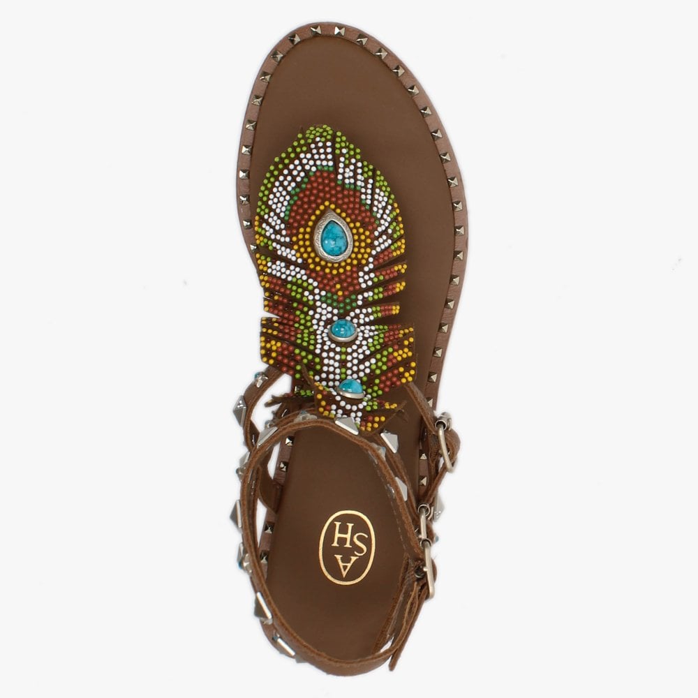 Pandora Tan Leather Embellished Gladiator Sandals