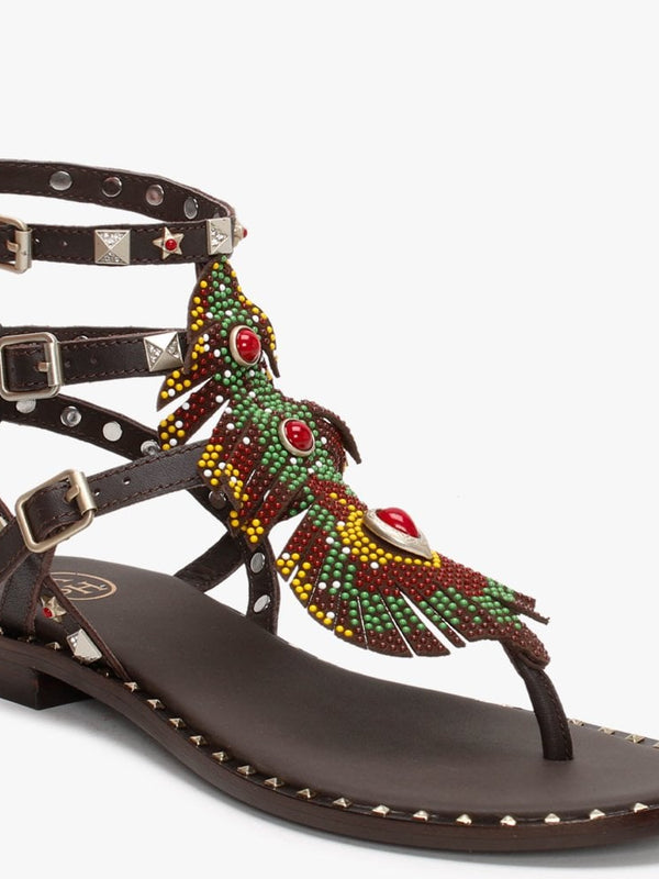 Pandora Brown Leather Embellished Gladiator Sandals