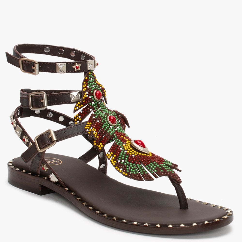Pandora Brown Leather Embellished Gladiator Sandals
