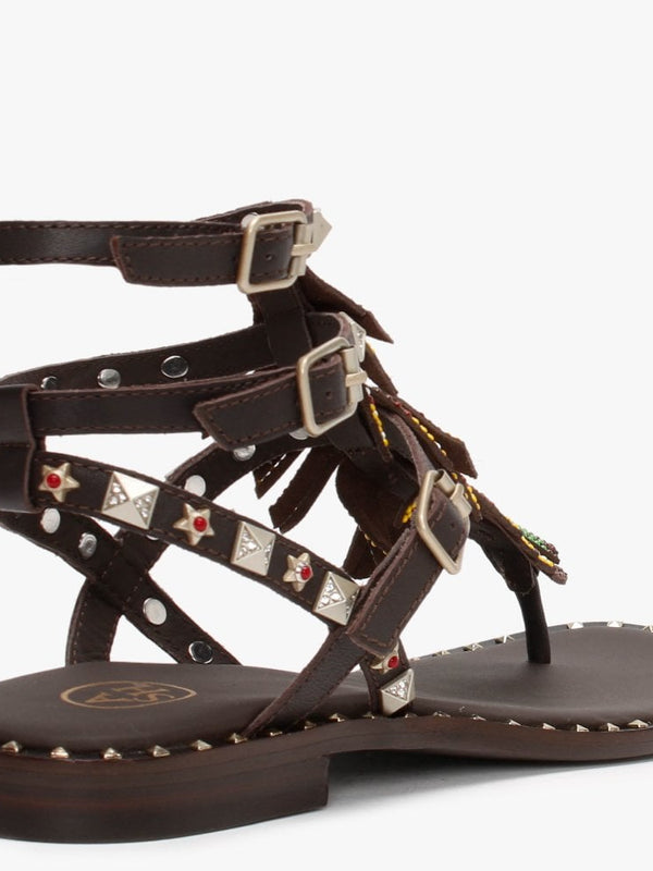 Pandora Brown Leather Embellished Gladiator Sandals