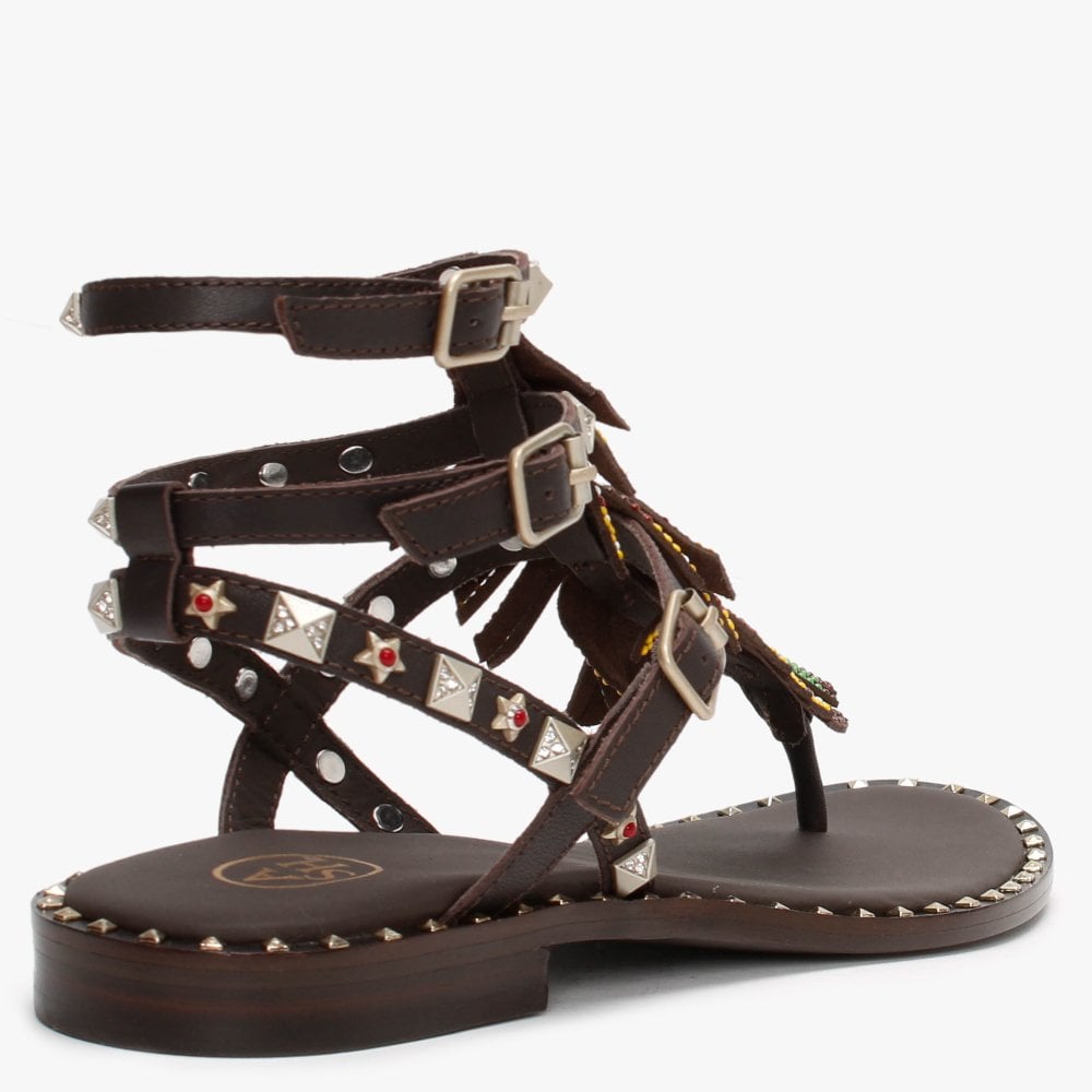Pandora Brown Leather Embellished Gladiator Sandals