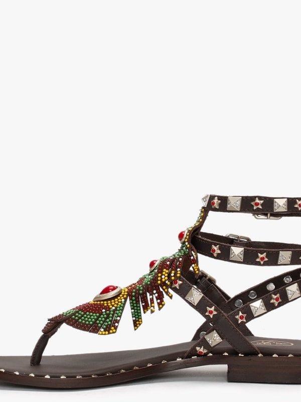 Pandora Brown Leather Embellished Gladiator Sandals