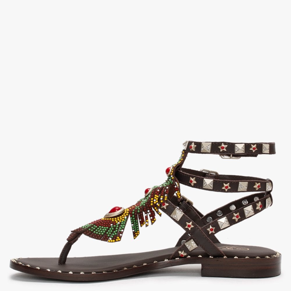 Pandora Brown Leather Embellished Gladiator Sandals