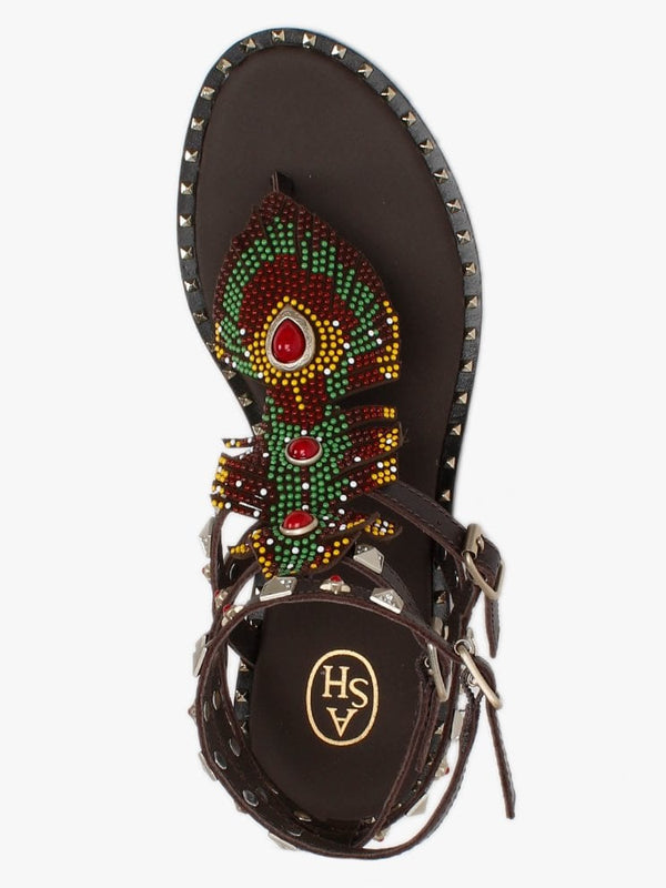 Pandora Brown Leather Embellished Gladiator Sandals