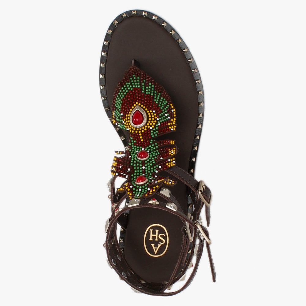 Pandora Brown Leather Embellished Gladiator Sandals