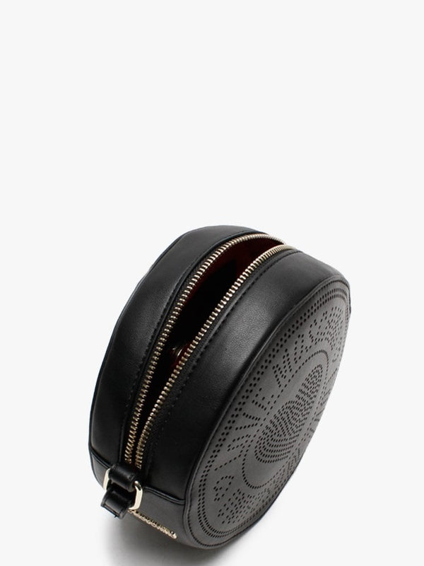 Gella Black Perforated Round Shoulder Bag