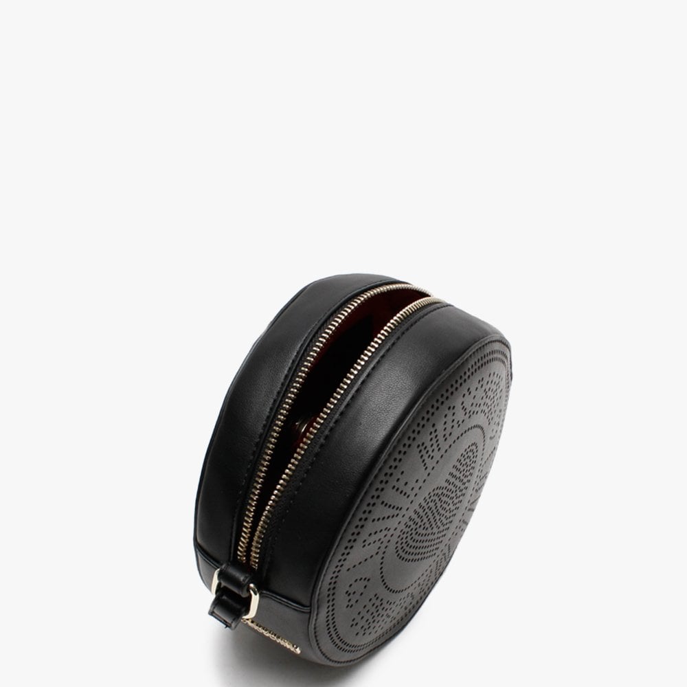 Gella Black Perforated Round Shoulder Bag