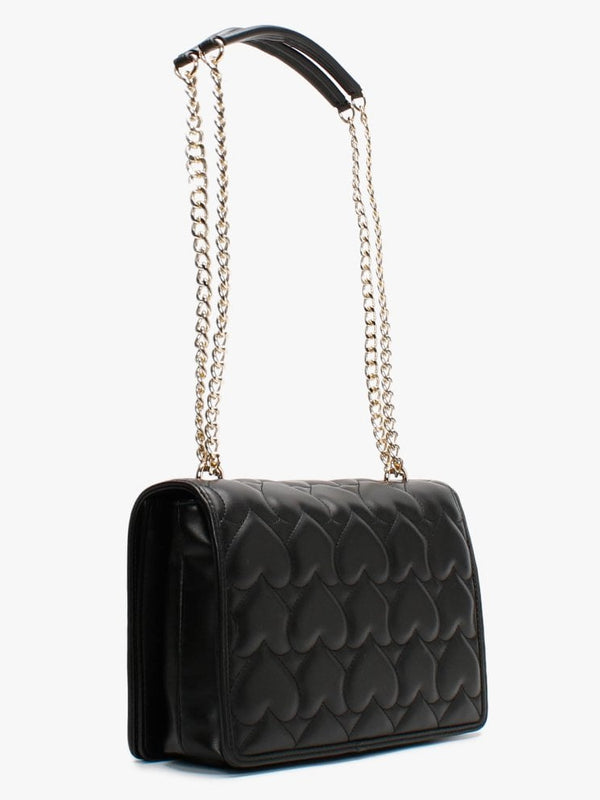 Janice Black Quilted Heart Shoulder Bag