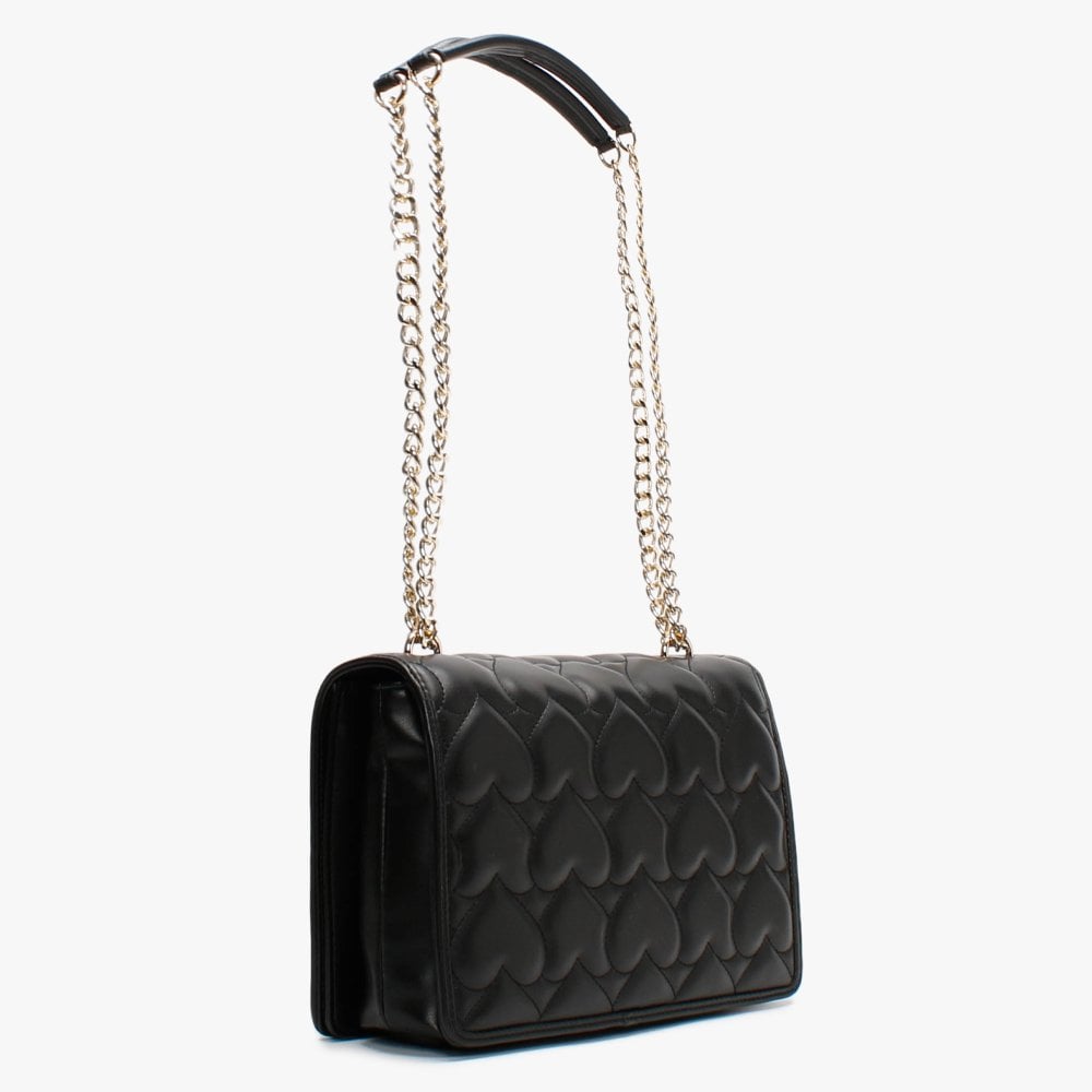 Janice Black Quilted Heart Shoulder Bag