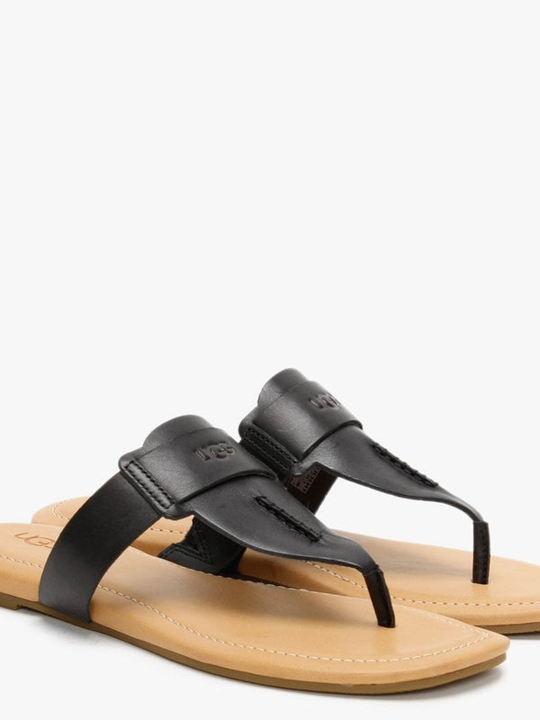 Gaila Black Leather Flip Flops