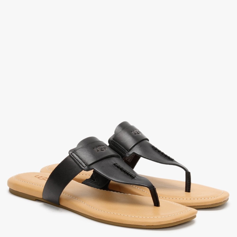 Gaila Black Leather Flip Flops