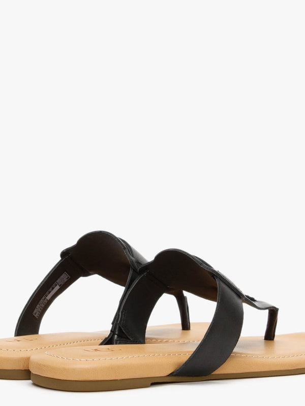 Gaila Black Leather Flip Flops