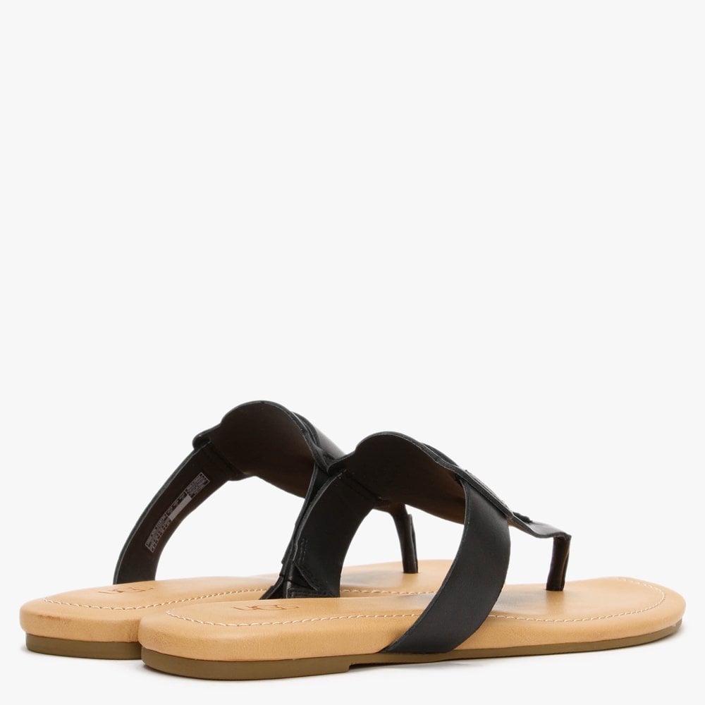 Gaila Black Leather Flip Flops
