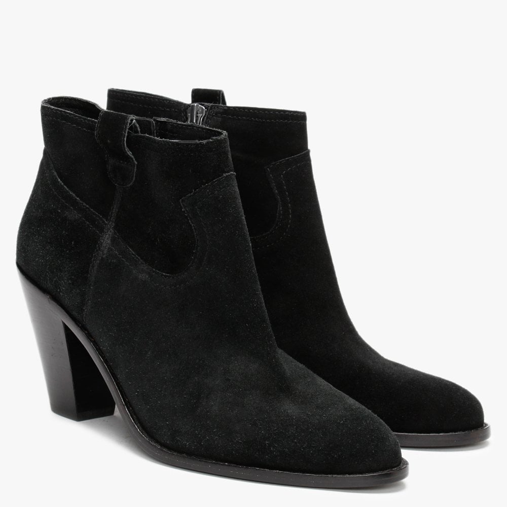 Ivana Black Suede Western Ankle Boots