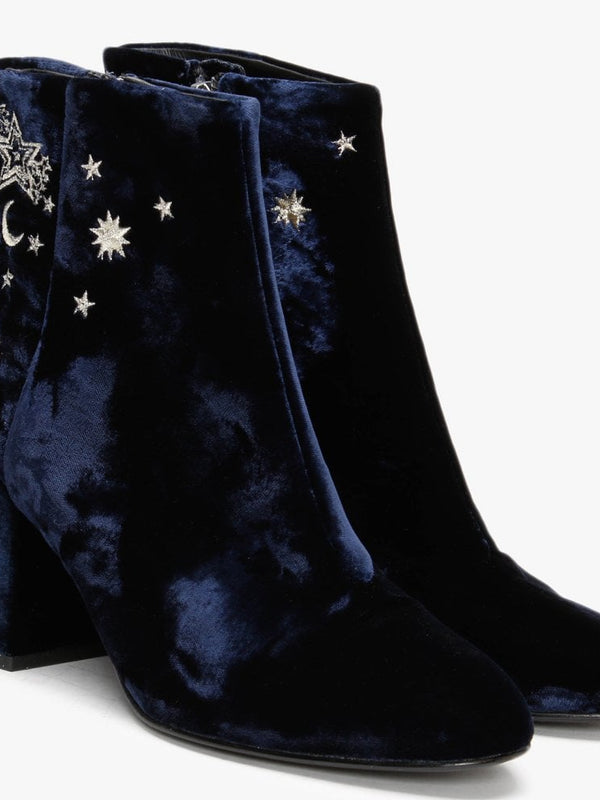 Elixir Navy Velvet Embroidered Ankle Boots