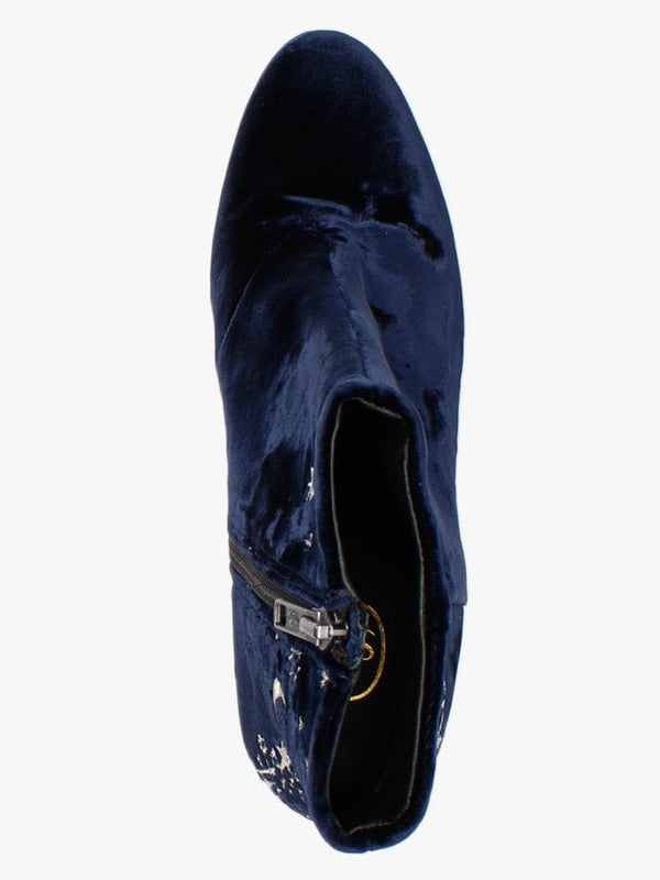 Elixir Navy Velvet Embroidered Ankle Boots