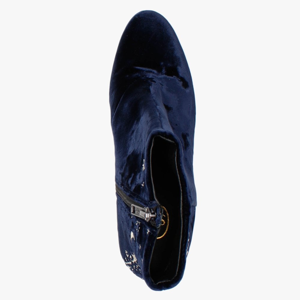 Elixir Navy Velvet Embroidered Ankle Boots