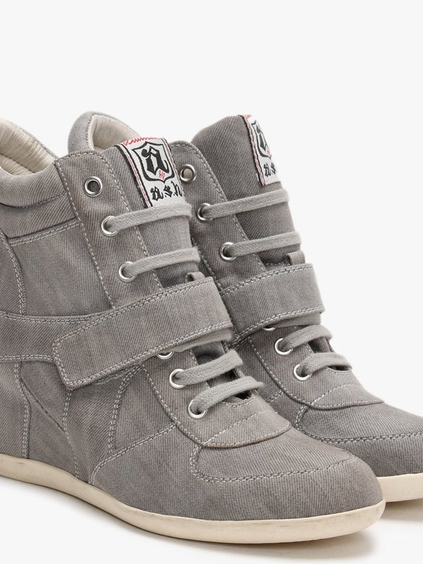 Bowie Grey Washed Denim Wedge High Top Trainers
