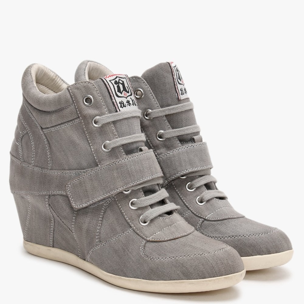 Bowie Grey Washed Denim Wedge High Top Trainers