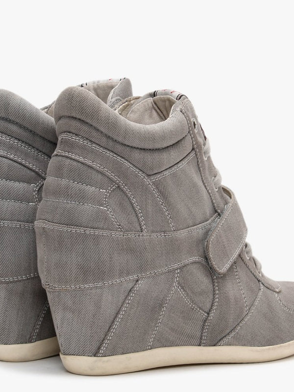 Bowie Grey Washed Denim Wedge High Top Trainers