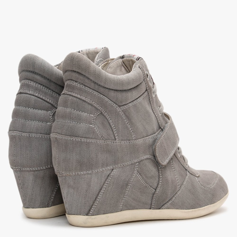 Bowie Grey Washed Denim Wedge High Top Trainers