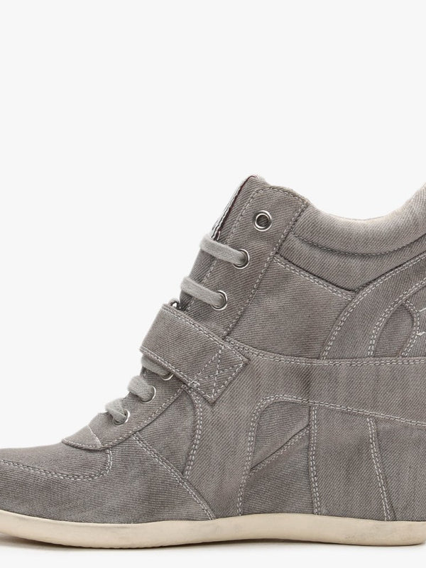 Bowie Grey Washed Denim Wedge High Top Trainers