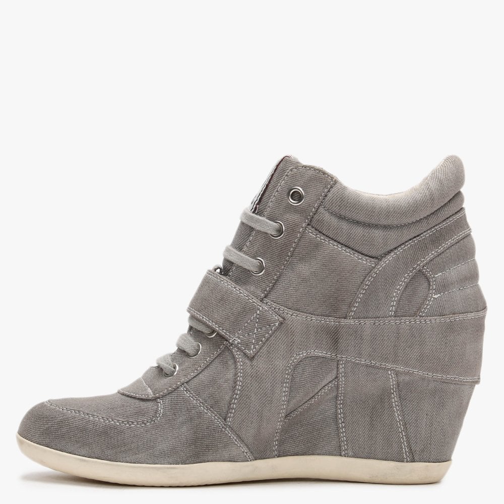 Bowie Grey Washed Denim Wedge High Top Trainers