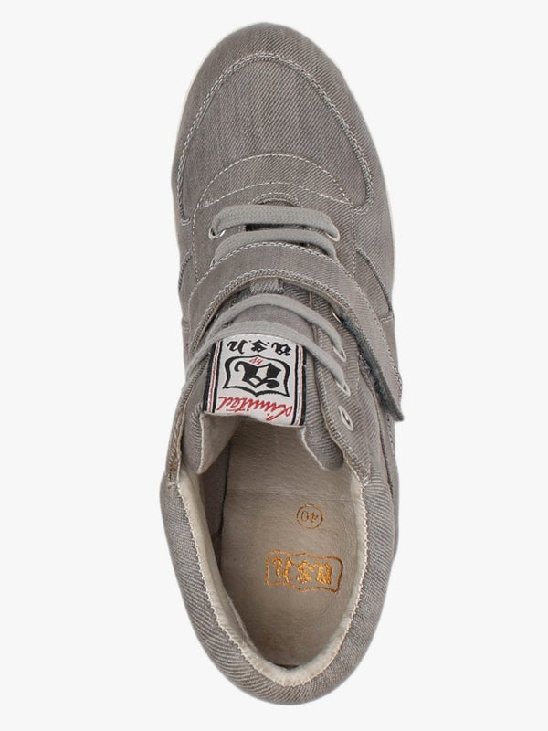 Bowie Grey Washed Denim Wedge High Top Trainers