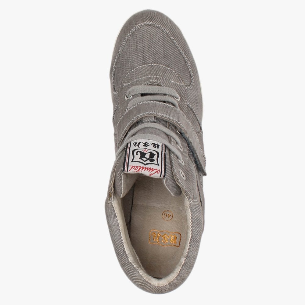 Bowie Grey Washed Denim Wedge High Top Trainers