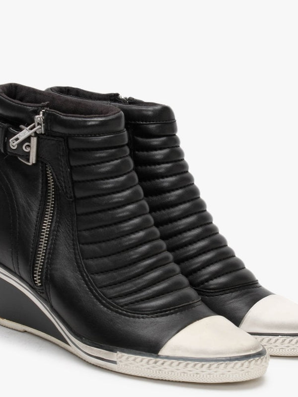 Genius Black Leather High Top Wedge Trainers