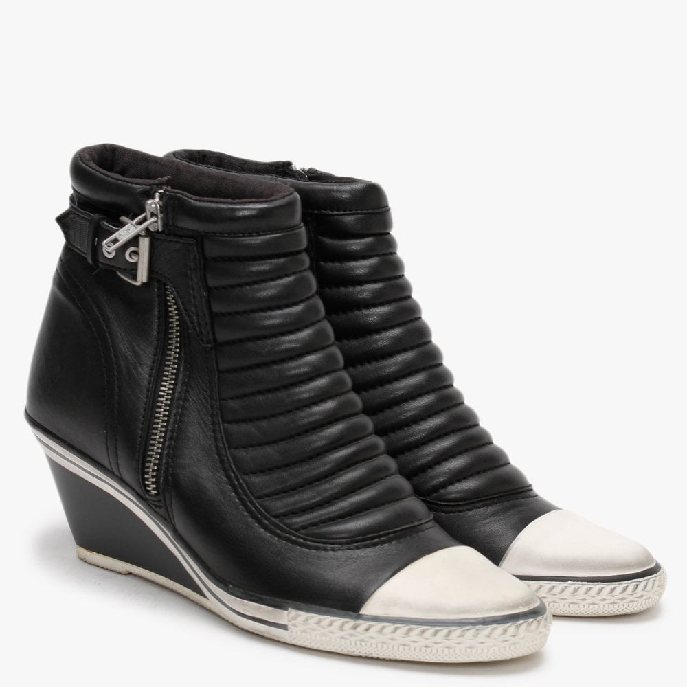 Genius Black Leather High Top Wedge Trainers