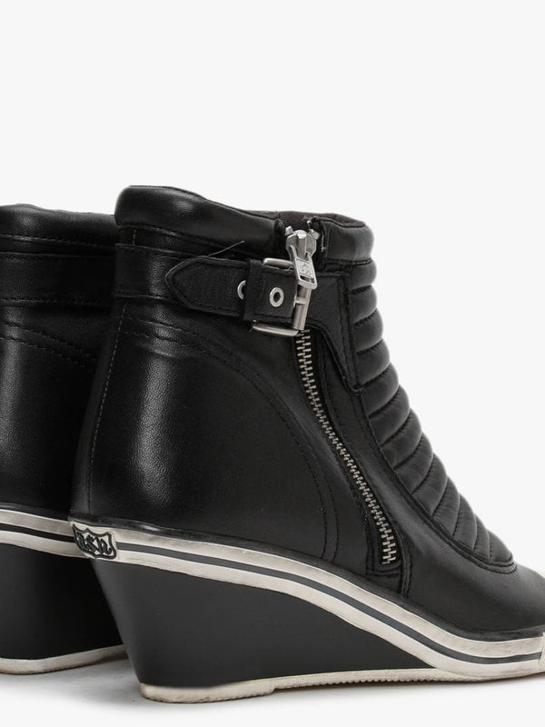 Genius Black Leather High Top Wedge Trainers