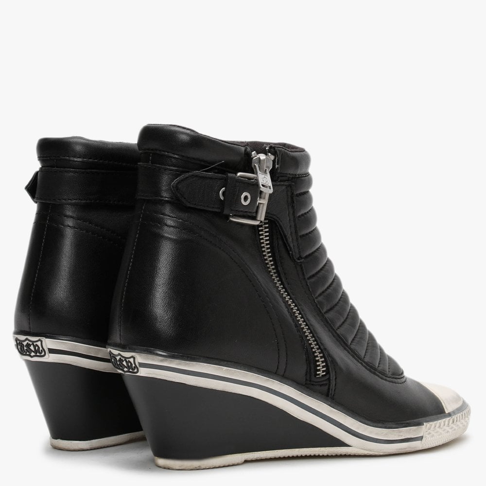 Genius Black Leather High Top Wedge Trainers
