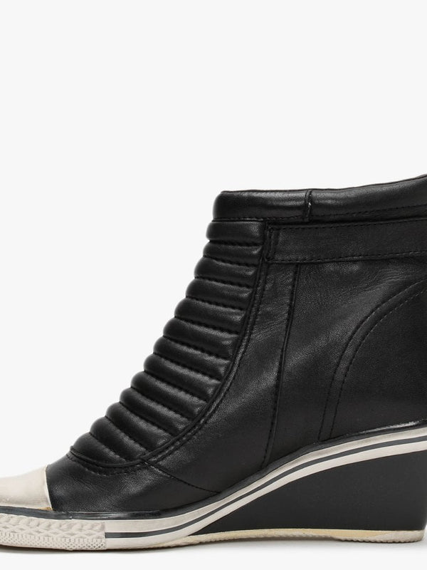 Genius Black Leather High Top Wedge Trainers