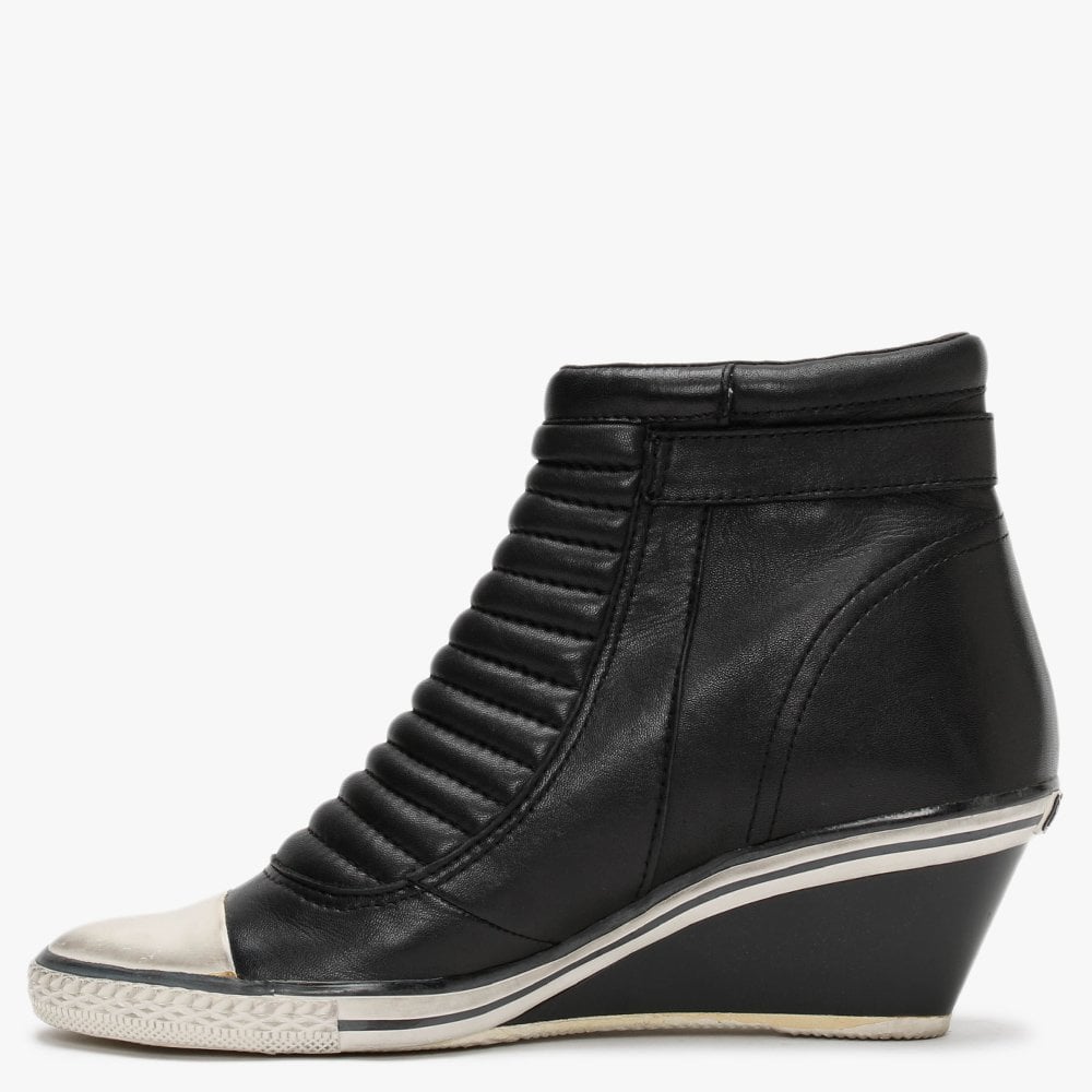Genius Black Leather High Top Wedge Trainers