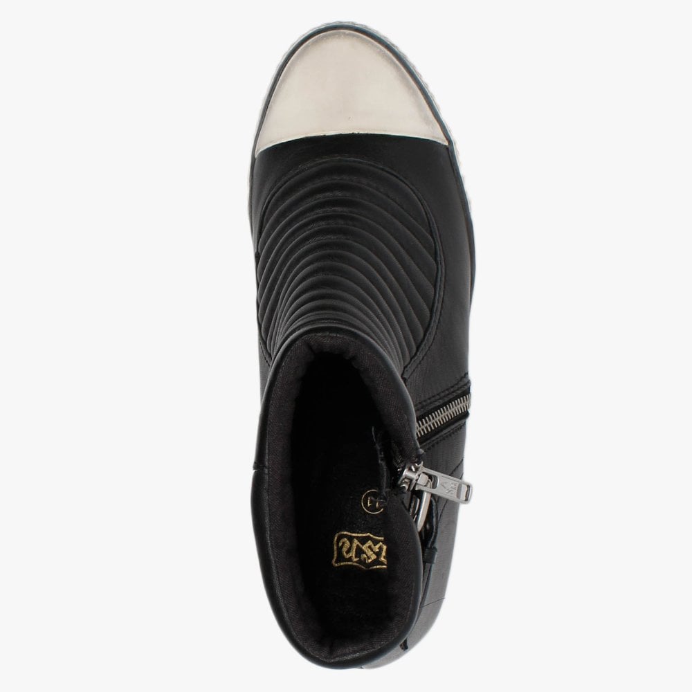 Genius Black Leather High Top Wedge Trainers