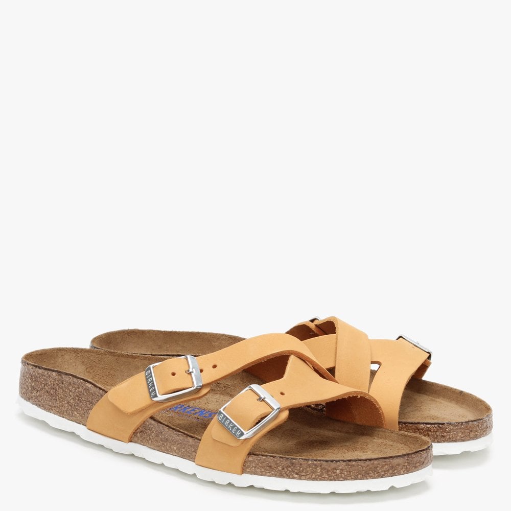 Yao Balance II Apricot Nubuck Leather Cross Strap Mules