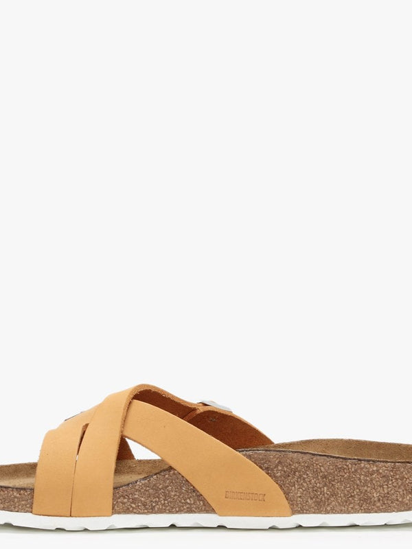 Yao Balance II Apricot Nubuck Leather Cross Strap Mules