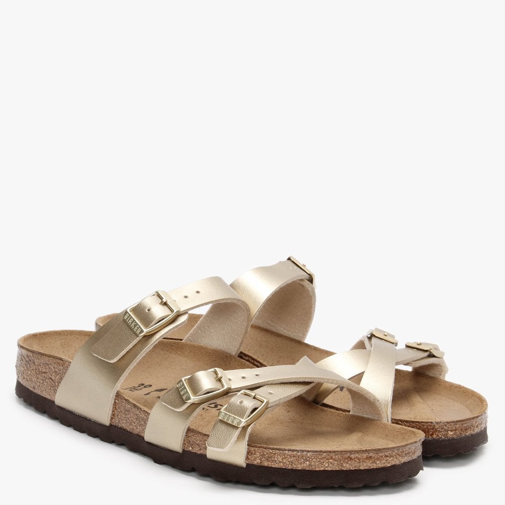 Franca Gold Birko-Flor Cross Strap Mules