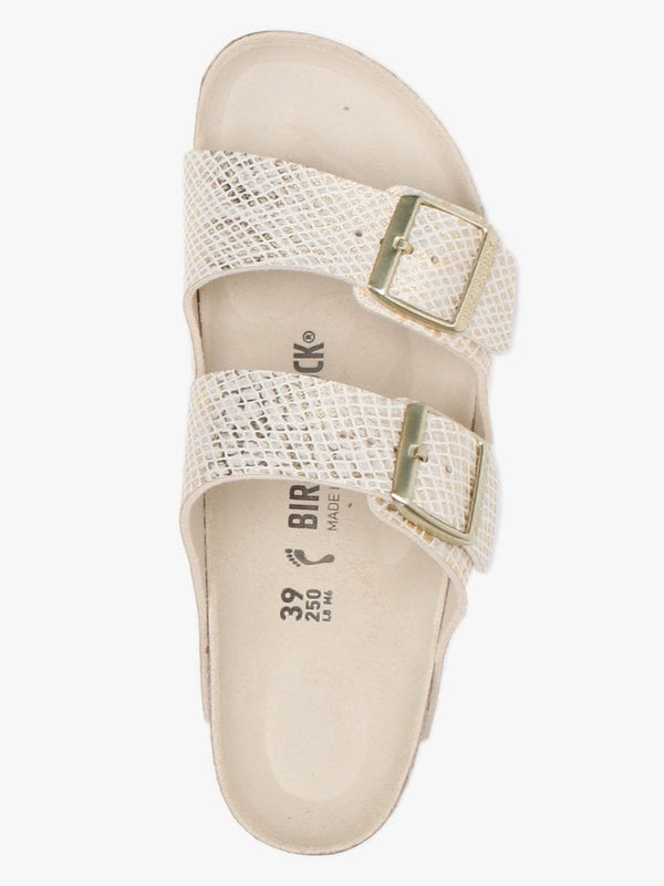 Arizona Microfiber Shiny Python Eggshell Two Bar Mules