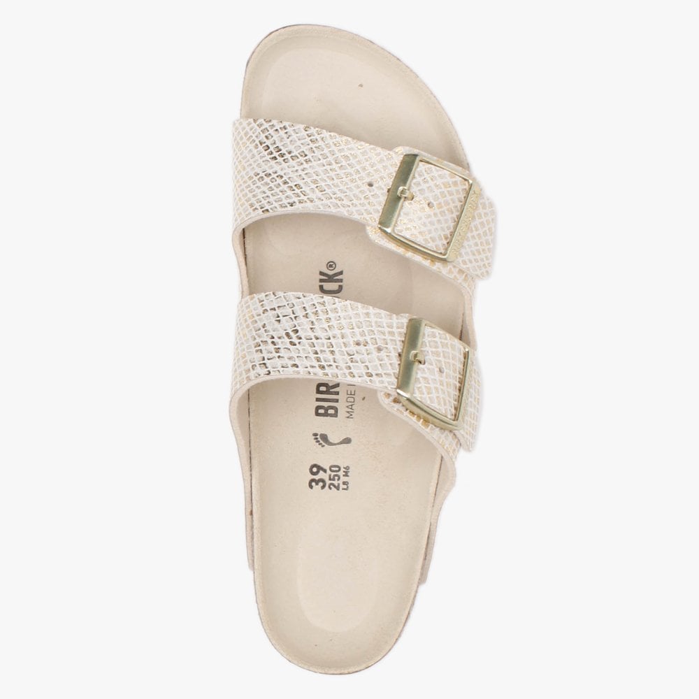 Arizona Microfiber Shiny Python Eggshell Two Bar Mules