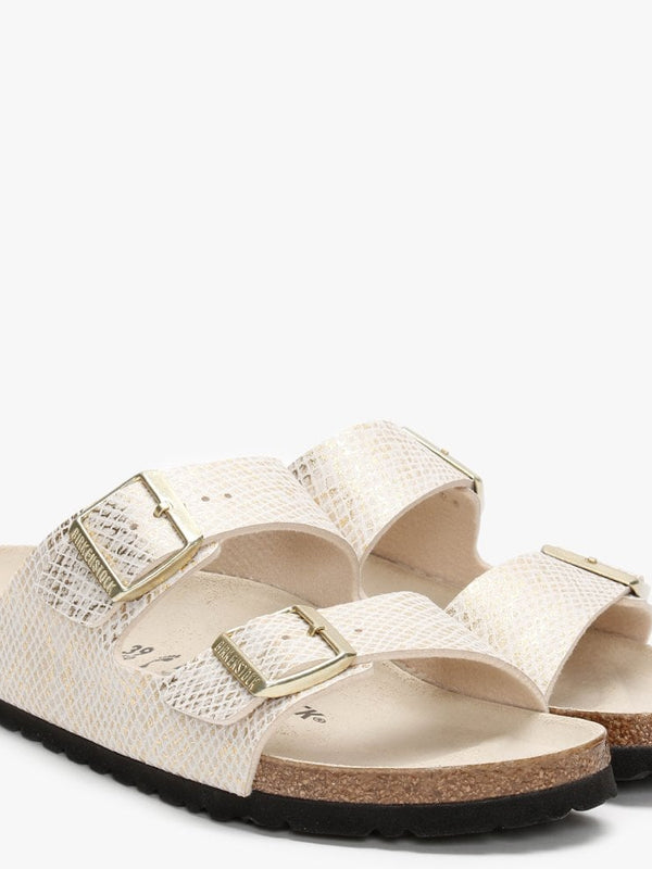 Arizona Microfiber Shiny Python Eggshell Two Bar Mules