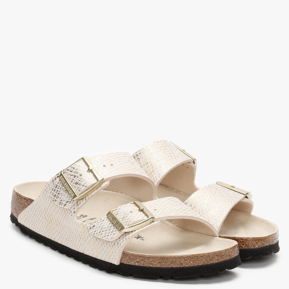 Arizona Microfiber Shiny Python Eggshell Two Bar Mules